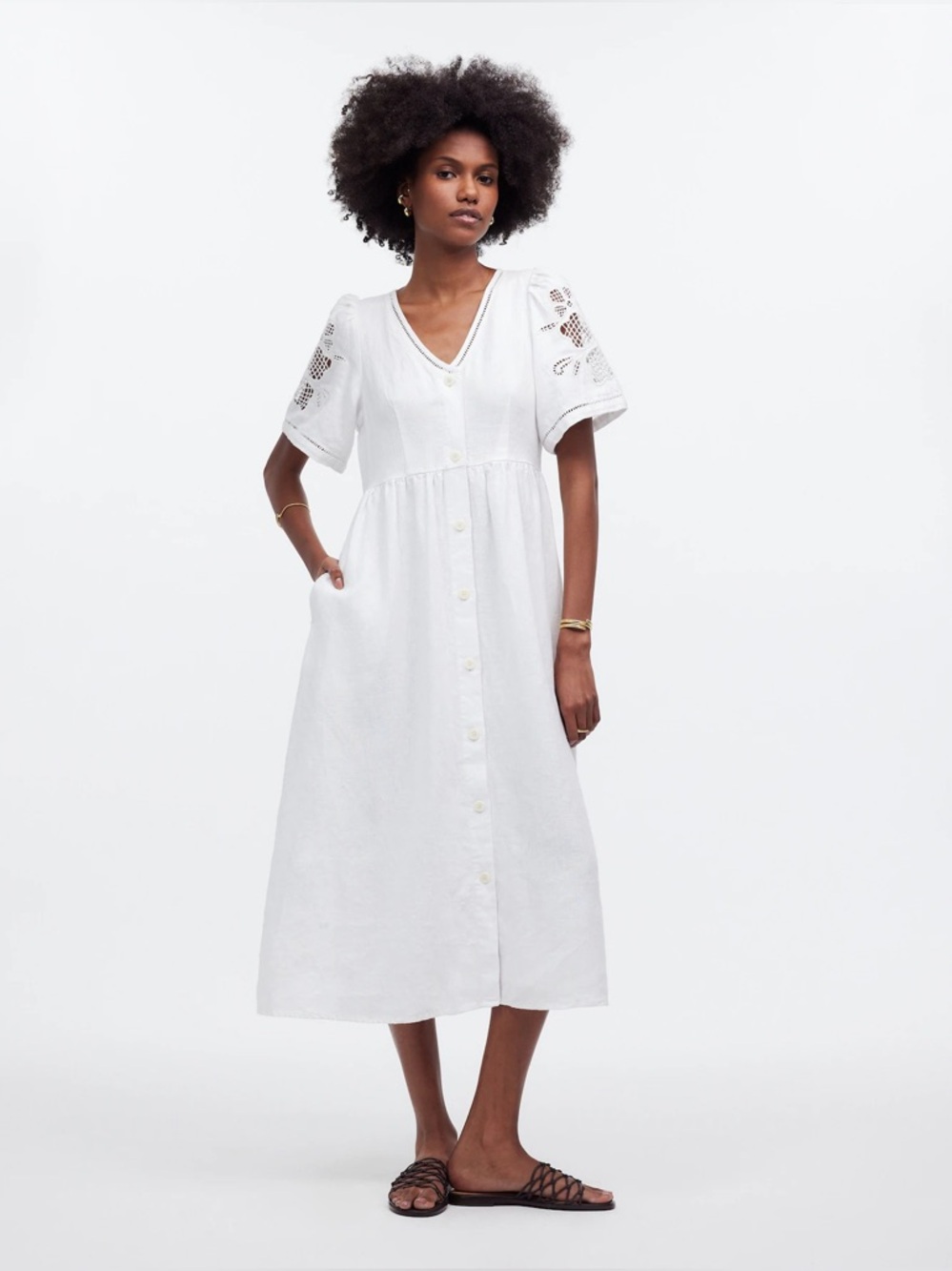 NWOT Madewell Cassie Button-Front Midi Dress in Linen